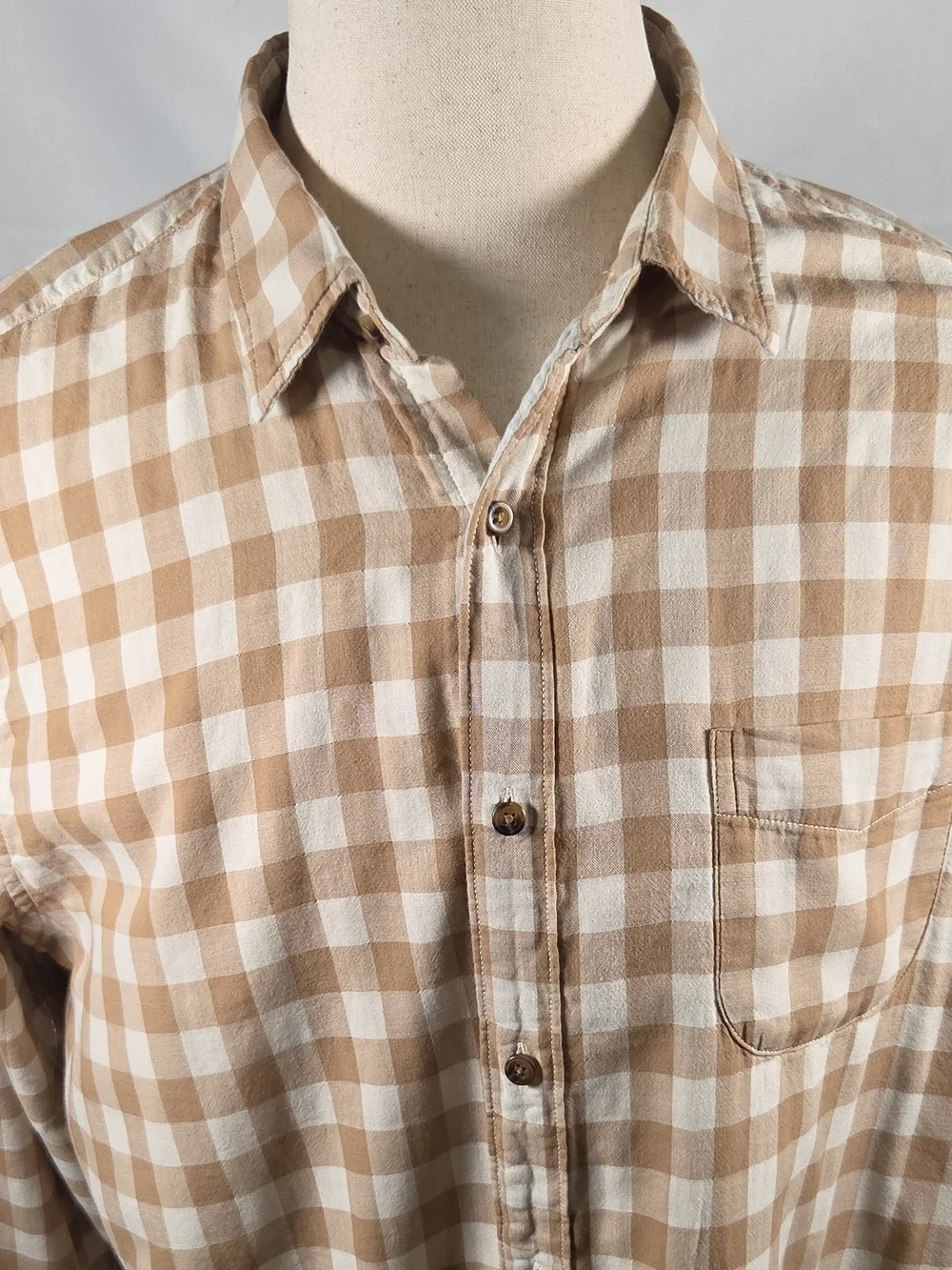 J. Crew Beige and White Plaid Double Weave Button-Down Shirt Size XL